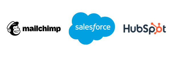 Logos de proveedores de servicios de Emails (ESP), como Mailchimp, Salesforce y Hubspot Logos de proveedores de servicios de Emails (ESP), como Mailchimp, Salesforce y Hubspot