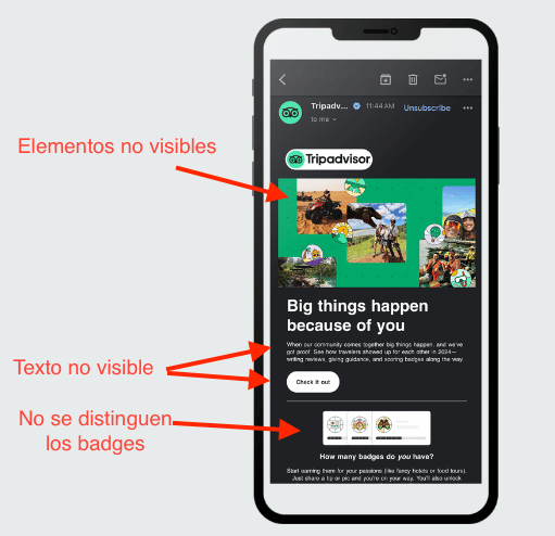 Ejemplo de una campaña de email marketing de Tripadvisor en versión móvil