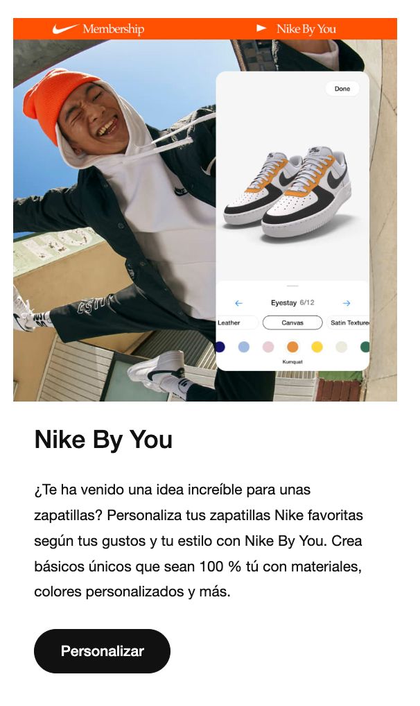 Campaña de email marketing de Nike - CTA o botón a la llamada