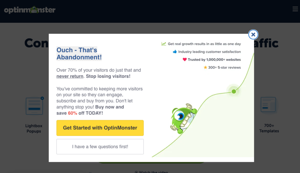 Popup de Optin Monster exit intent