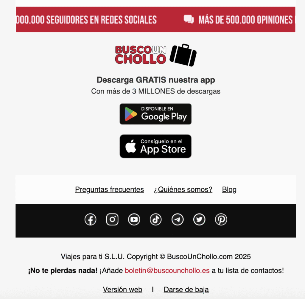 Ejemplo footer email promocional de Buscounchollo Ejemplo footer email promocional de Buscounchollo