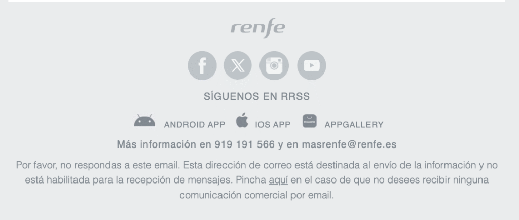 El footer de Renfe El footer de Renfe