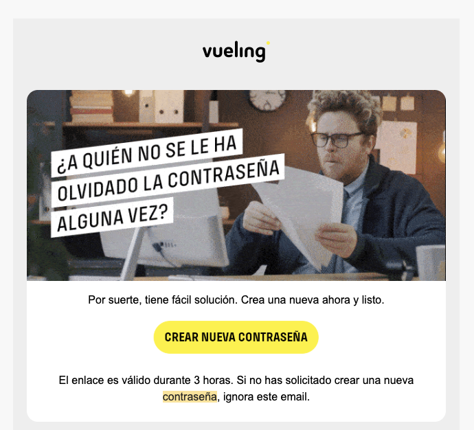 El email para recuperar la contraseña de Vueling El email para recuperar la contraseña de Vueling