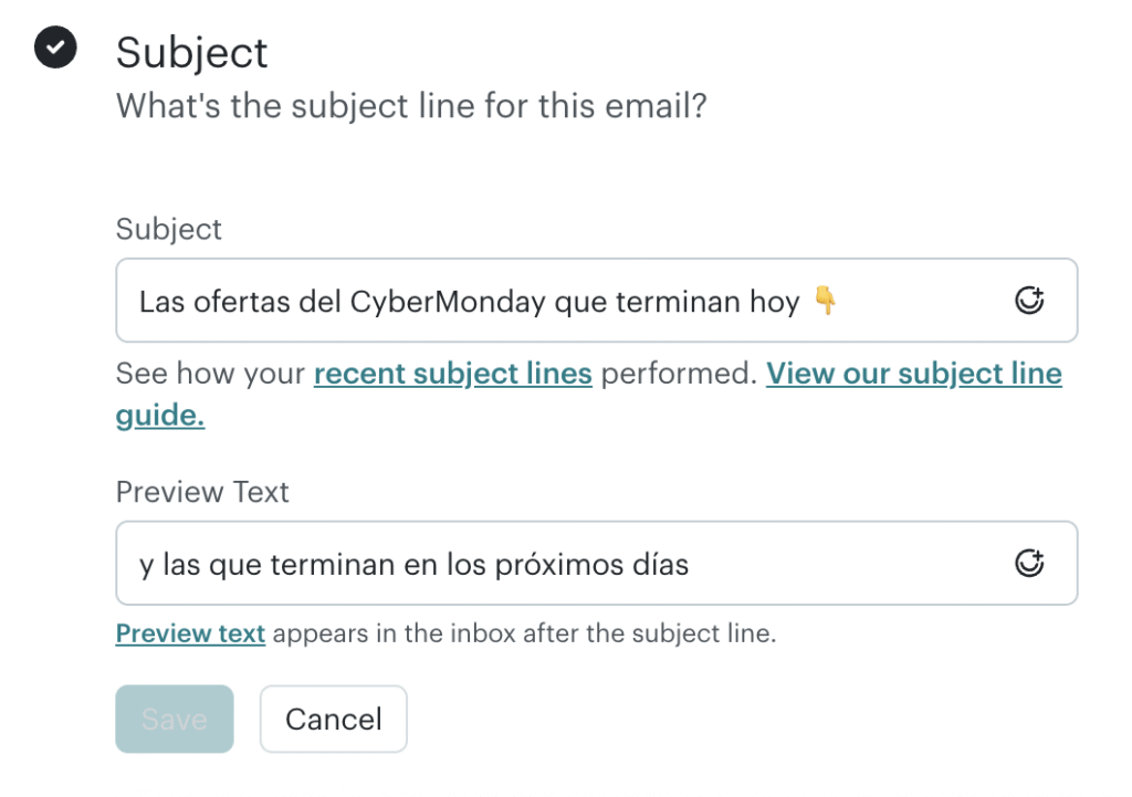 Ejemplo preheader en Mailchimp