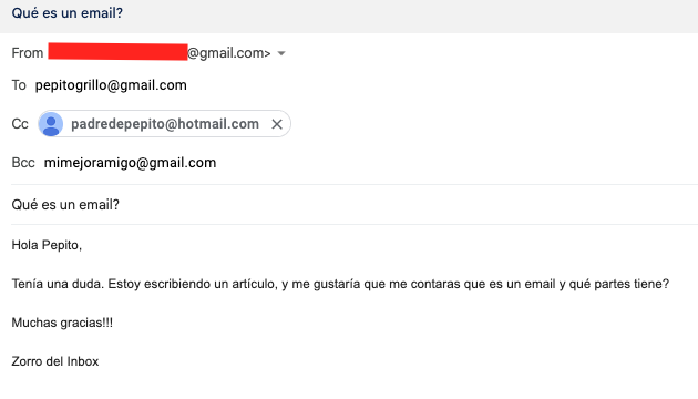 Composición de un email con un ejemplo