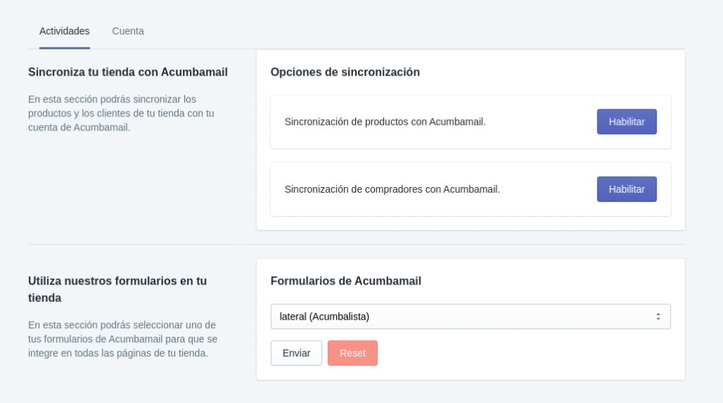 Integración de Acumbamail con Shopify Integración de Acumbamail con Shopify
